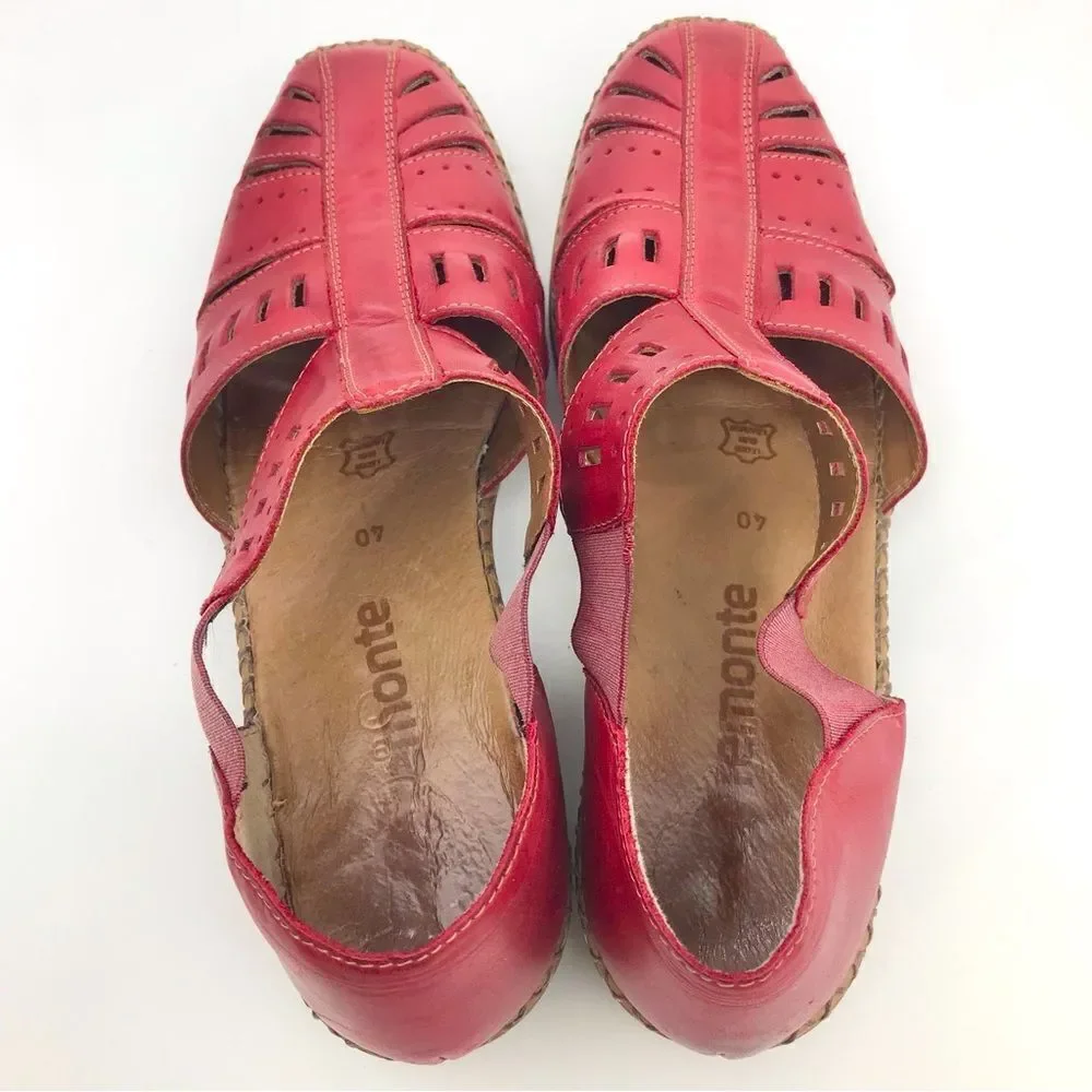 Remonte Dorndorf Red Leather Laser Cut Slip On Closed Toe Gladiator Shoes - Picture 7 of 16